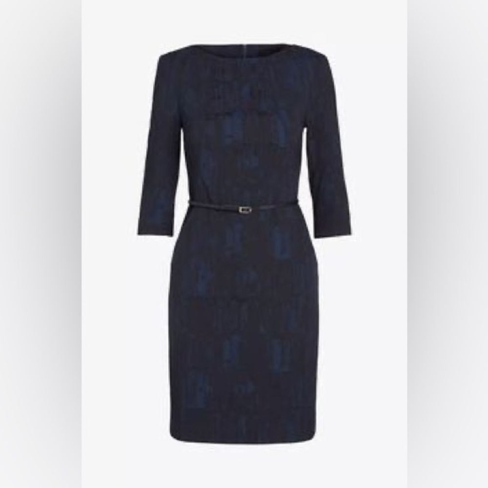 MM Lafleur black/blue marbled Etsuko sheath dress with pockets